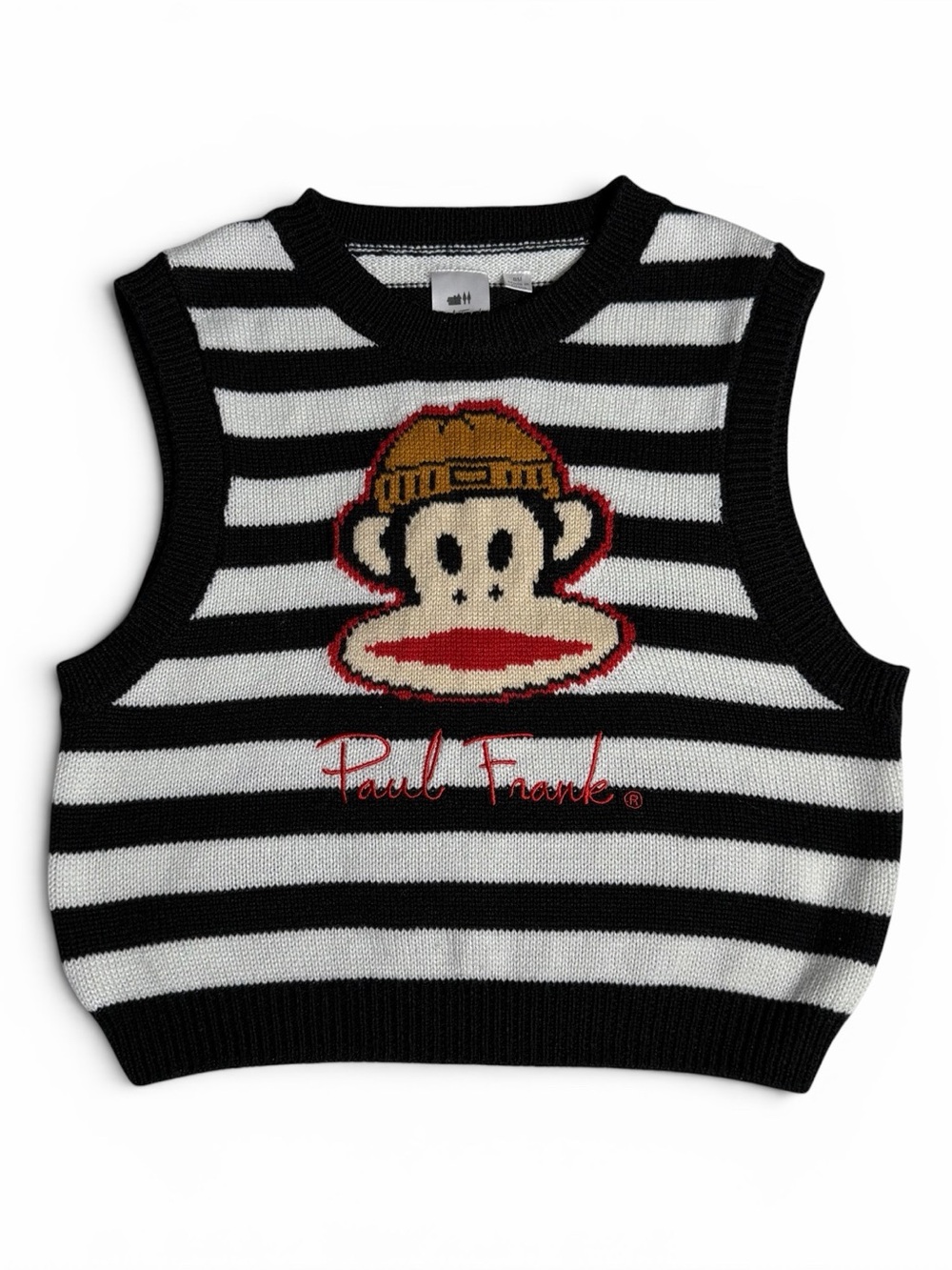 Vintage Paul Frank Black & White Striped Knit Sweater Vest w/ Julius The Monkey